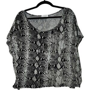 Michael Stars‎ Black & Grey Snake Print Cotton Blend Boxy Top Size Large